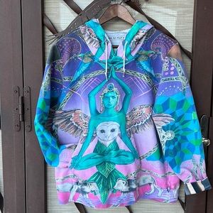 ☮️ Vibrant Mystical Art Goddess & Owl Design Boho Colorful Hoodie ☮️
